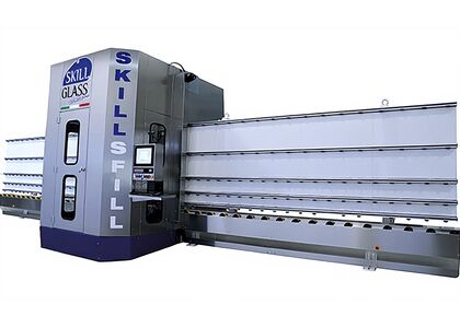 Автоматическая вертикальная машина Skill Glass для снятия фасок и шлифовки прямого и фасонного листового стекла Skill Sfill